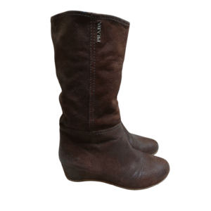 Prada Dark Brown Suede Wedge Boots